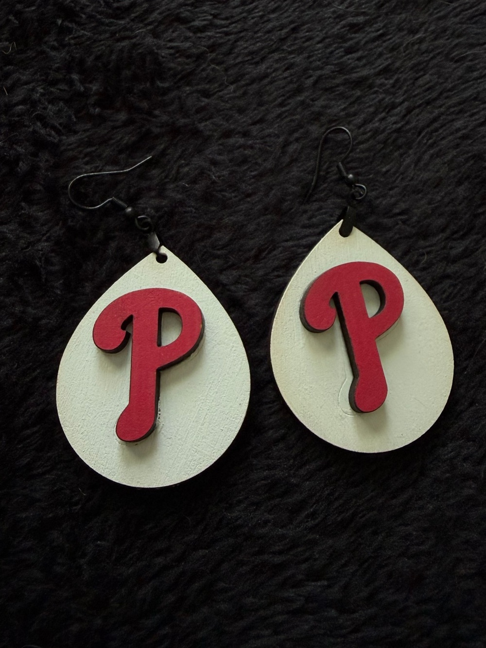 Philadelphia Phillies Wooden Teardrop Earrings in White and Red